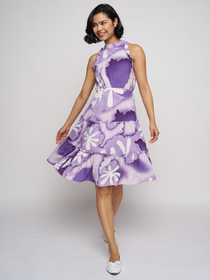 Dressberry Women Fit and Flare Purple Knee Length Dress