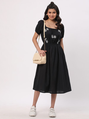 R&B Women A-line Black, White Above Knee/Mid Thigh Length Dress