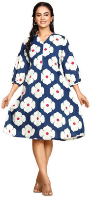 Anurang Women A-line Blue Midi/Calf Length Dress