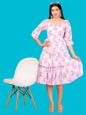 Fashion Point Women Gathered Pink Dress