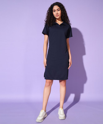 Christy World Women T Shirt Dark Blue Above Knee/Mid Thigh Length Dress