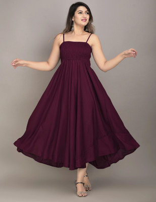 VYMO Women Fit and Flare Maroon Maxi/Full Length Dress