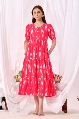 VASTRA MALL Women Fit and Flare Pink Midi/Calf Length Dress