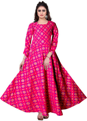 MUDRIKA Women Fit and Flare Pink Maxi/Full Length Dress