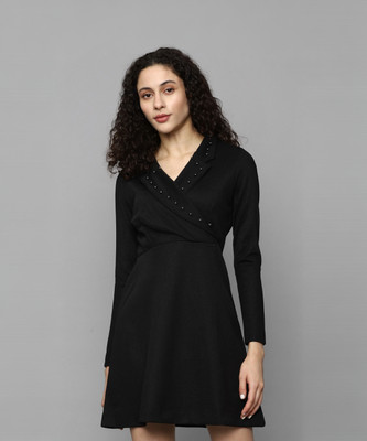 Allen Solly Women A-line Black Above Knee/Mid Thigh Length Dress