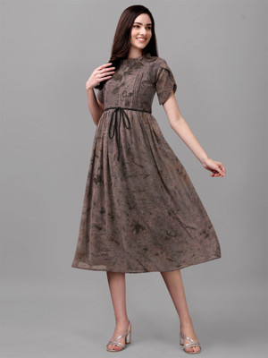 DERIFA Women A-line Grey Midi/Calf Length Dress