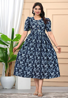 Mawlya Women Ethnic Dress Blue Midi/Calf Length Dress