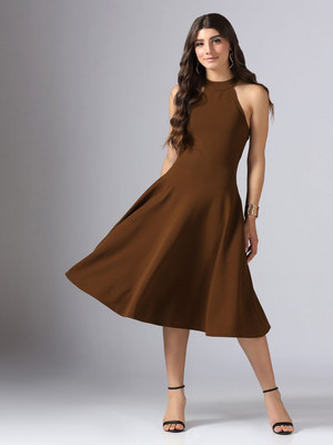 Dressberry Women A-line Brown Below Knee Dress