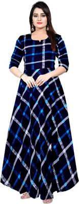 HouseOfCommon Women Fit and Flare Blue Maxi/Full Length Dress
