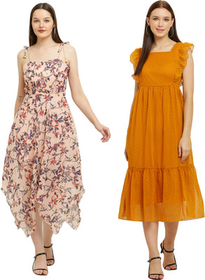 Heaven's creation Women High Low Multicolor Knee Length Dress