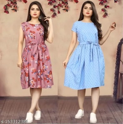 pavitra fashion Women A-line Pink, Light Blue Dress