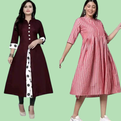 Rangrasiya Creation Women Striped, Solid Straight Kurta(Pink, Maroon)