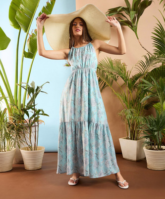 SASSAFRAS Women Maxi Blue Full Length Dress
