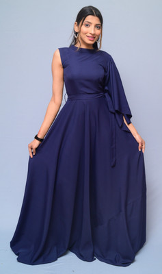 diyaz Women Fit and Flare Dark Blue Maxi/Full Length Dress