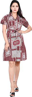 Bowden & Cahill Women A-line Maroon Above Knee/Mid Thigh Length Dress