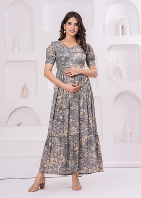 Drashti Textiles Women Maxi Grey Full Length Dress