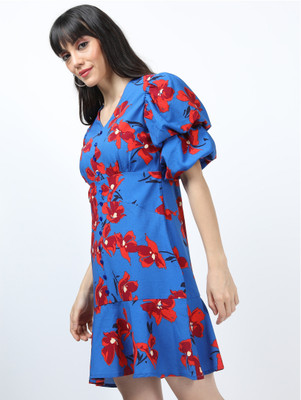 Tokyo Talkies Women Fit and Flare Blue Above Knee/Mid Thigh Length Dress