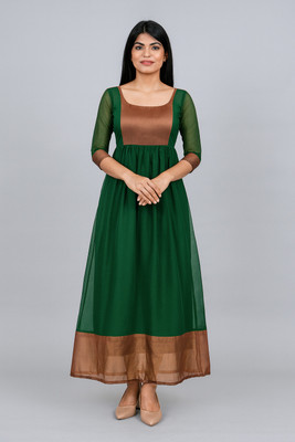 Bluebirdimpex Women Ethnic Dress Green Maxi/Full Length Dress