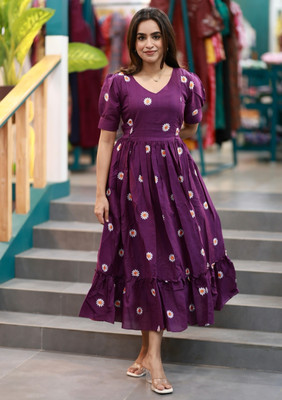 Crowntime Women Gown Purple Above Knee/Mid Thigh Length Dress