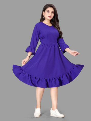VARUDI Women A-line Purple Knee Length Dress