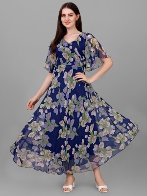 Fashion2wear Women Fit and Flare Dark Blue, Green, Pink Dress