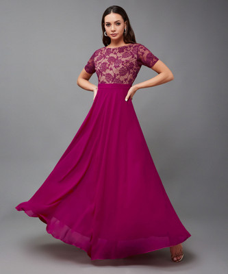 Miss Chase Women Fit and Flare Pink Midi/Calf Length Dress