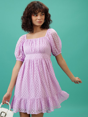 Tokyo Talkies Women Fit and Flare Purple Above Knee/Mid Thigh Length Dress