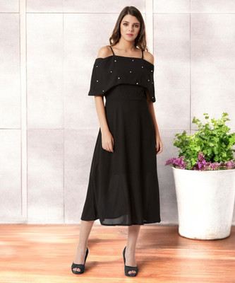 Miss Chase Women Ruffled Black Maxi/Full Length Dress
