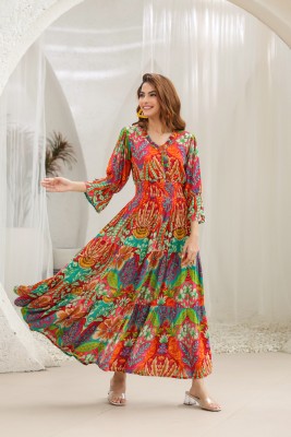 Rain & Rainbow Women Fit and Flare Multicolor Dress