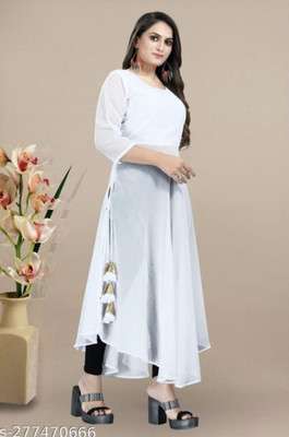 Panth Creation Women Fit and Flare White Maxi/Full Length Dress