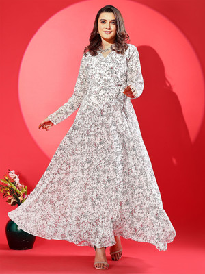 Fashion2wear Women Gown White Maxi/Full Length Dress