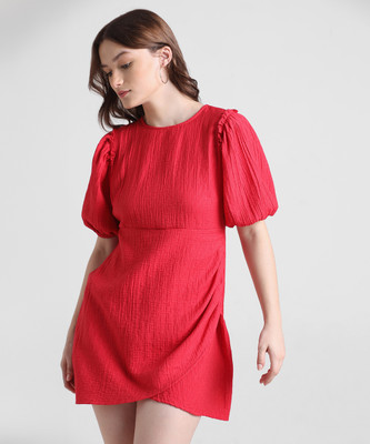 ONLY Women Wrap Red Above Knee/Mid Thigh Length Dress