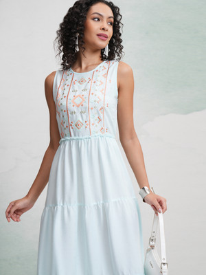 Vishudh Women A-line Blue Midi/Calf Length Dress