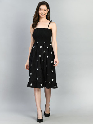 Azzurra Women Fit and Flare Black Below Knee Dress