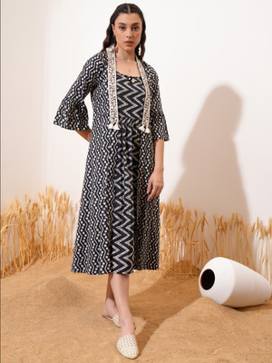Vishudh Women A-line Black Midi/Calf Length Dress