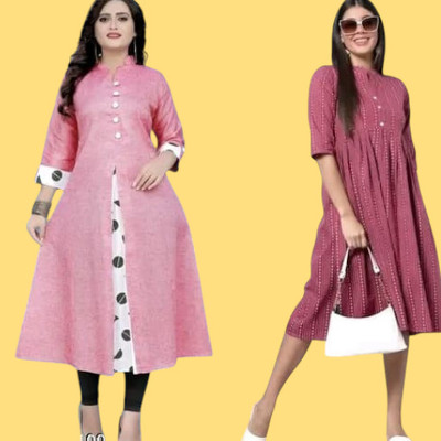 Rangrasiya Creation Women Printed A-line Kurta(Pink, Maroon)