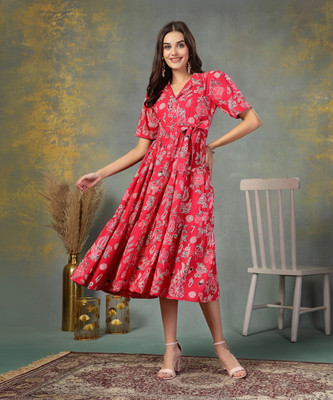 Stylum Women Fit and Flare Beige Maxi/Full Length Dress