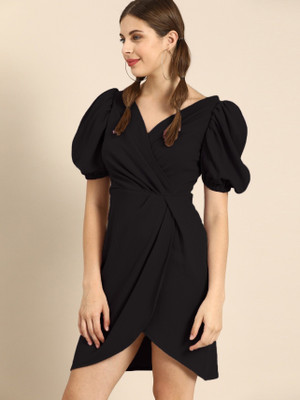 IUGA Women Wrap Black Mini/Short Dress