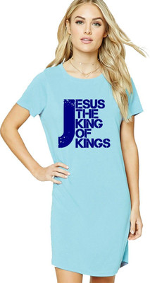HouseOfCommon Women T Shirt Light Blue Above Knee/Mid Thigh Length Dress