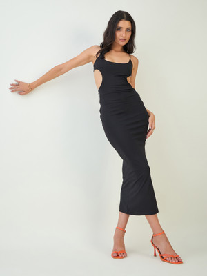 COLOR CAPITAL Women Bodycon Black Midi/Calf Length Dress