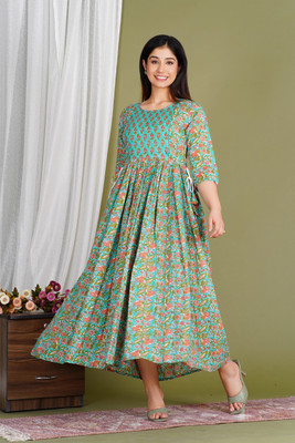 METRONAUT Women Fit and Flare Green Midi/Calf Length Dress