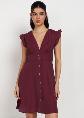 Asami Women A-line Maroon Above Knee/Mid Thigh Length Dress