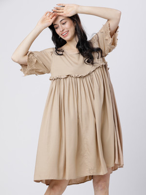 Tokyo Talkies Women A-line Beige Midi/Calf Length Dress