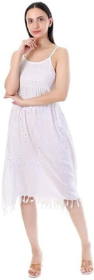 Hazica Highness Women Ethnic Dress White Midi/Calf Length Dress