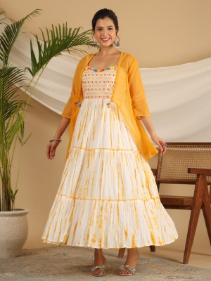 Juniper Women Layered Orange, White, Yellow Dress