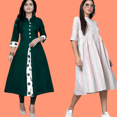 Icon Fashion Women Printed, Striped A-line Kurta(Green, White)
