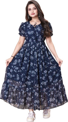 Parth Creation Women Fit and Flare Dark Blue Ankle Length Dress
