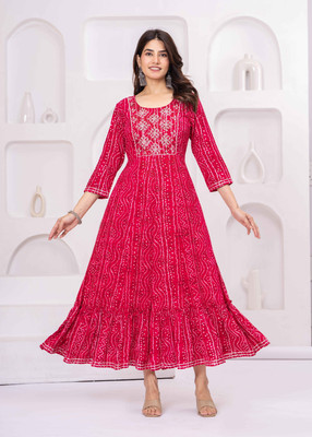AKSHUNA Women Maxi Pink Midi/Calf Length Dress