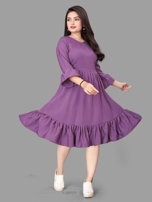 HOUSE OFF COMMON Women A-line Purple Knee Length Dress