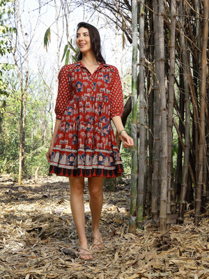 Stylum Women Fit and Flare Maroon Above Knee/Mid Thigh Length Dress